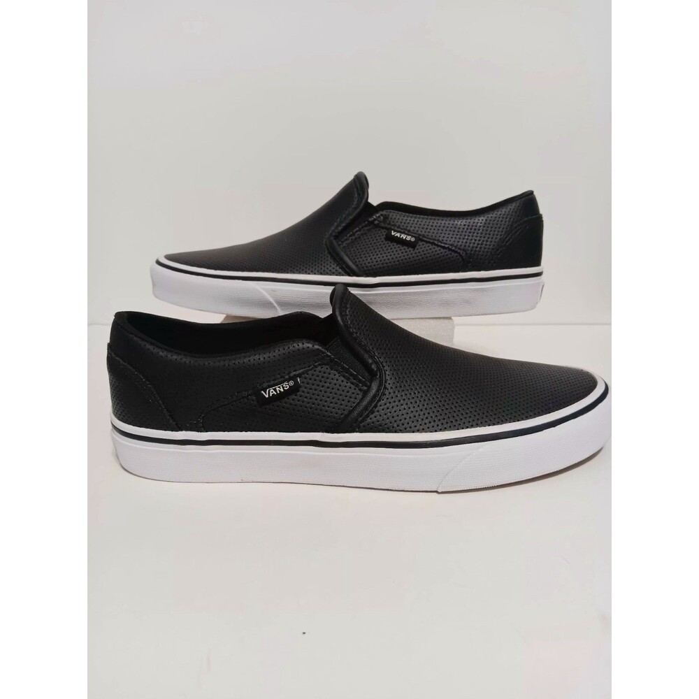 Vans Perforated Black Leather Women's Slip On Shoes Sz 9.5